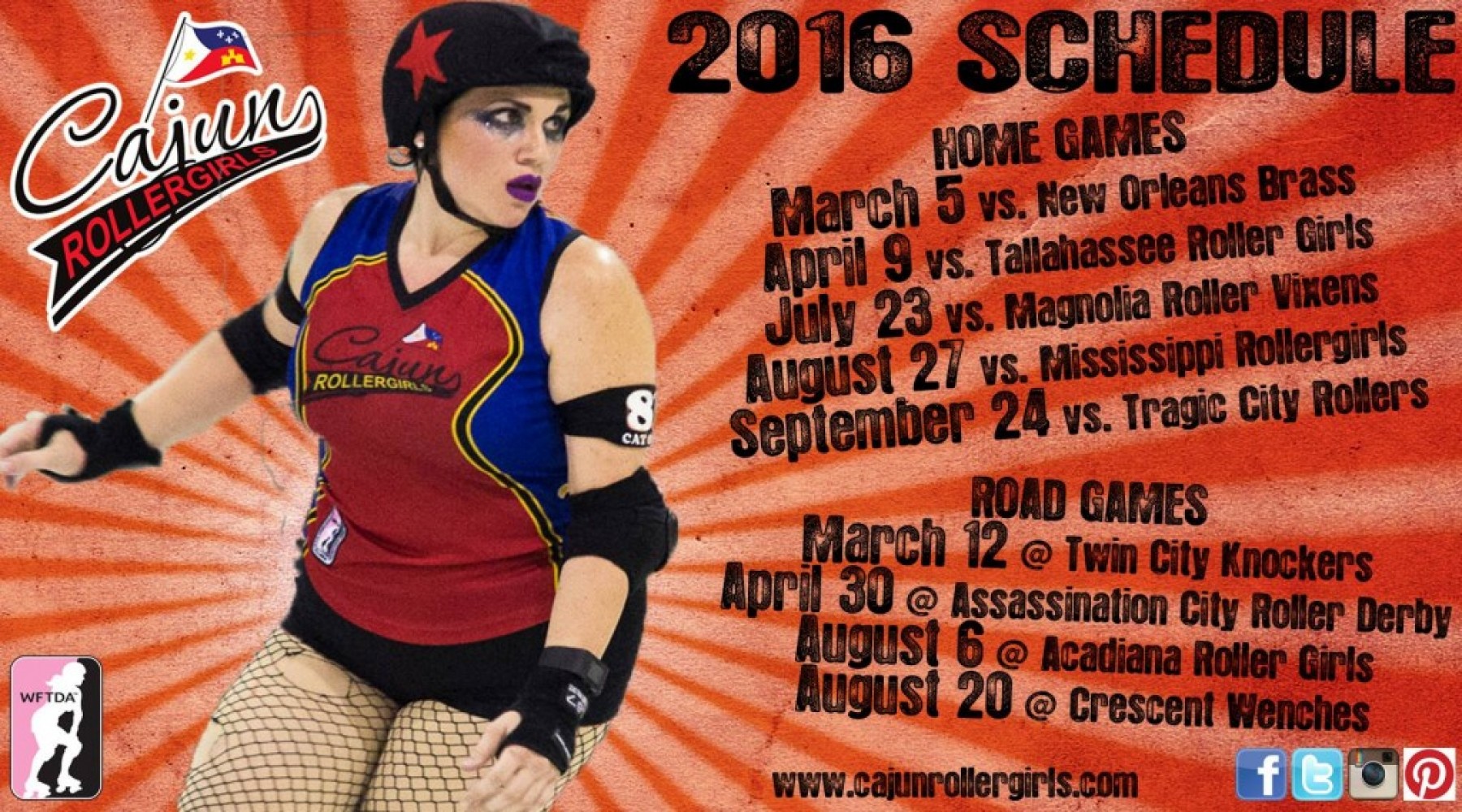 Presenting the Cajun Rollergirls’ 2016 game schedule!